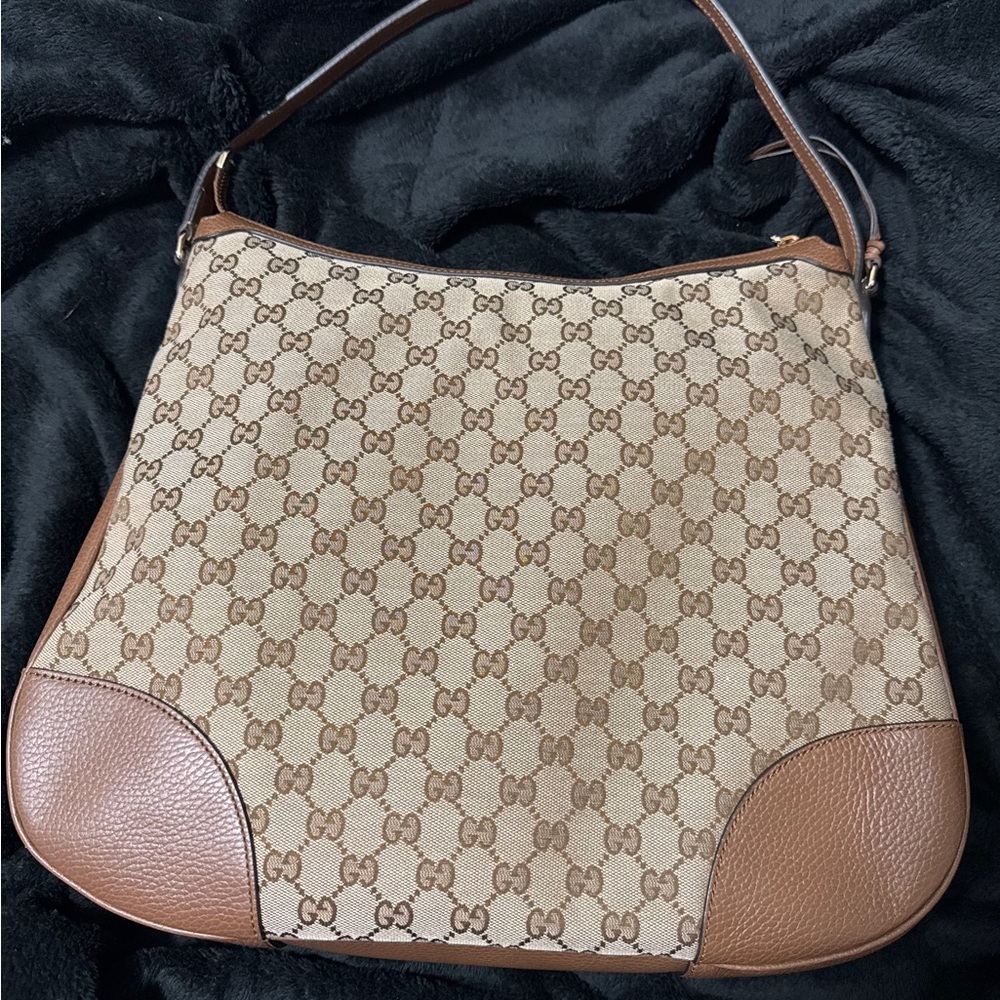 Gucci Tan and Brown Monogram Shoulder Bag